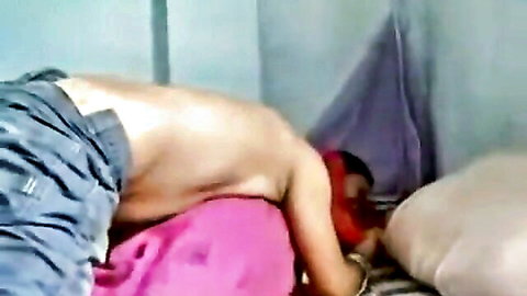 Indian couple naughty bedroom sex - man nude prone with pink accents
