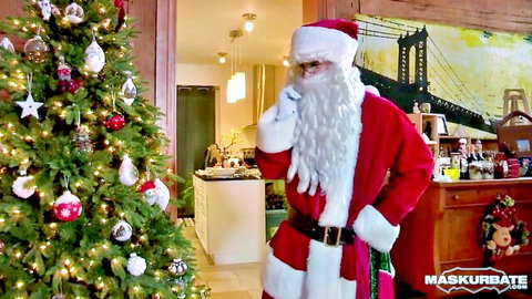 Masked Santa hunk in red suit for holiday solo tease