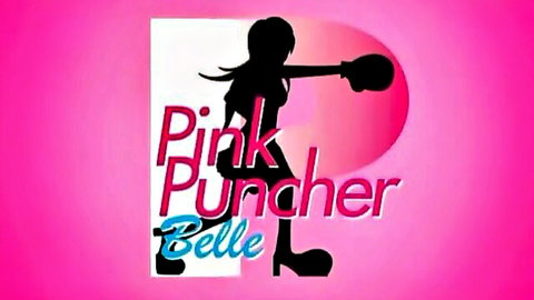 Pink Puncher Belle sexy anime silhouette punching with boxing gloves in high heels