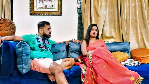 Desi Desire as busty Bhabhi in red saree with step-brother, teasing desires