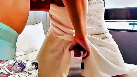 Kinky bisexual babe in white sparkly dress teased by stranger's grip