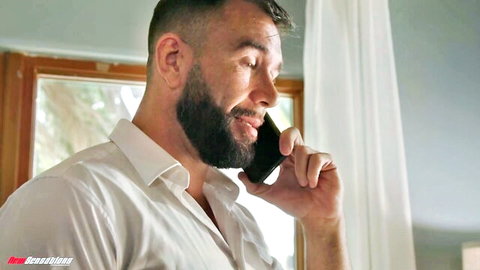Bearded babysitter on phone as Bianca Bangs teases him irresistibly
