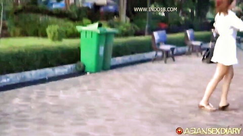 Louise in sexy white mini dress teasing outdoors walk