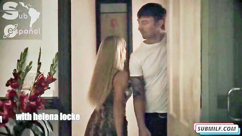 Sarah Taylor blonde MILF in floral dress seducing young man in intimate photoshoot