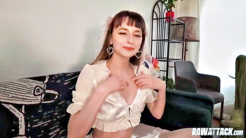 Lana Smalls in sheer white blouse, smiling seductively in POV tease