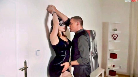AngelsDevil cuffed and groped by man in black dress, mask, stockings