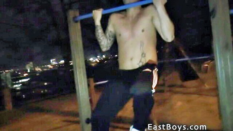 Mickey Rush athletic pull-up in steamy night Prague handjob