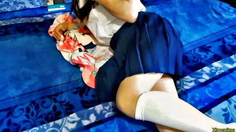 Roxana Ruiz in sexy school uniform, teasing on bed after school