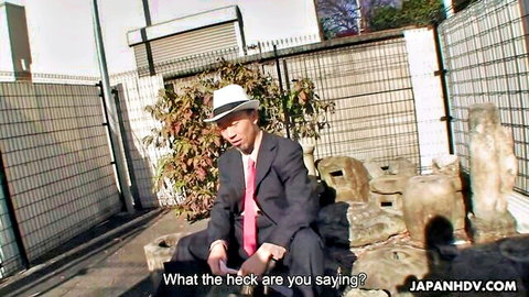 Nonoka Mihara JAV scene: suited man in hat outdoors, hot Japanese action
