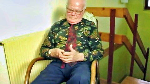 Elderly granddad in floral shirt and tie, from Gwen Cortez rubdown video