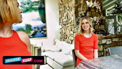 Chloe Couture & Zoey Laine in red dresses tease stepson threesome outdoor