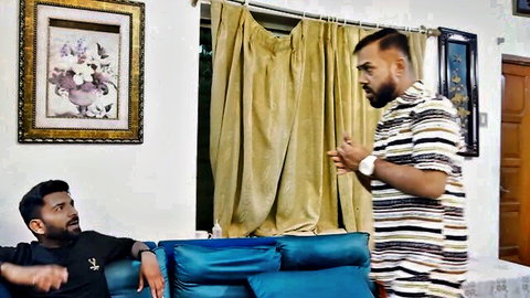 Two Indian men chatting casually in desi gangbang preview