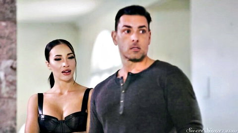 Melissa Stratton in black lingerie teased by man in intimate scene