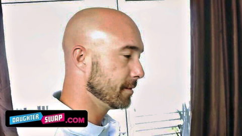 Bald DILF stepdad with goatee in profile view from Daughter Swap porn