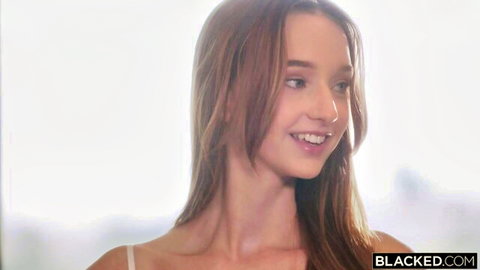 Smiling brunette babe in white camisole, ready for steamy action