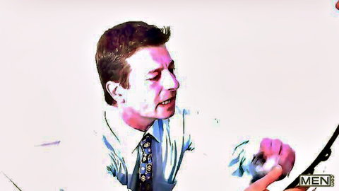 Paddy O'Brian in British office suit, intense expression during hot gay scene