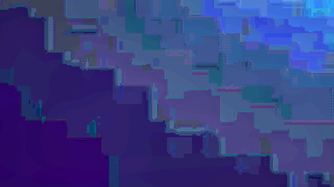 Pixelated abstract glitch art in purple blue tones with no visible figures or action