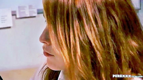 Profile of sexy redhead Latina in Pure XXX Films cop scene