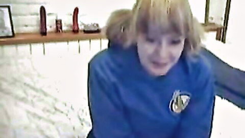 Blonde teen cutie in hoodie teases on webcam for lesbian romp