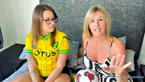 Summer Rose and Innocenthotwifexxx in sexy soccer tease on OnlyFans bed