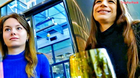 Candie Luciani and Liz Ocean smiling with wine glasses, teasing tight Asian holes for BBC