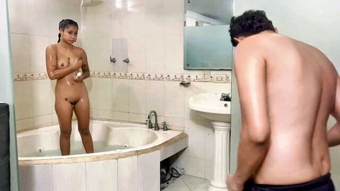 Bashful stepsister nude in bathtub, teasing for anal creampie