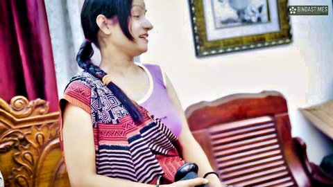 Angel and Rafae in ethnic attire, teasing smile in amateur desi first-time scene