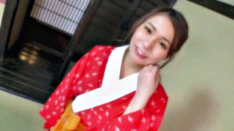 Miya Izumi smiles seductively in red kimono JAV preview