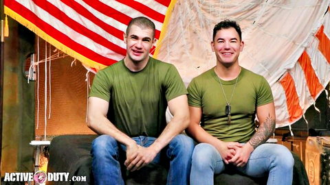 Muscular army soldier JC handjobs Massie's massive cock in hot gay scene