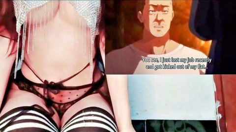 Hentai babe with exposed huge tits and sheer black thong revealing pussy lips