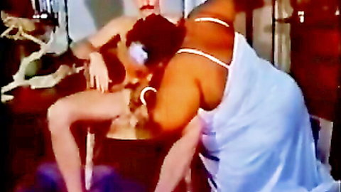 Ebony BBW in white top bends over as friend sucks white man's erect cock