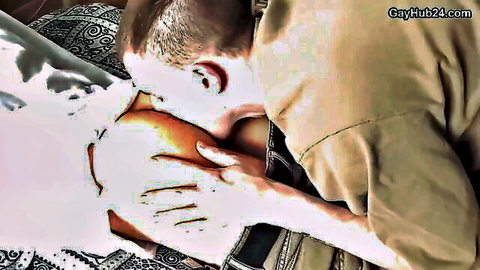 Two gay guys in intense anal play, one rimming and stretching the other's ass