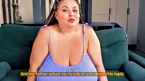 Curvy black stepmom with massive tits in revealing blue dress
