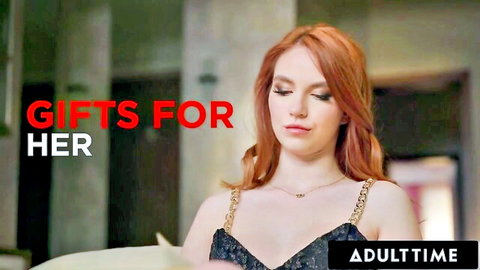 Redhead Leya Desantis in revealing black chain top, seductive gaze, Adult Time