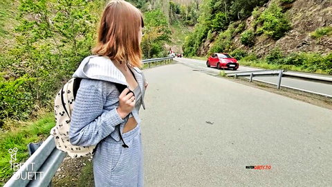 Anne Eden redhead teen with small tits in POV Uber ride thumbnail