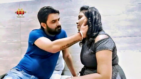 Indian Desi Bhabi face grabbed roughly by Devar in tense encounter