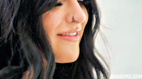 Serena Sterling smiling with nose ring in kinky painters adult scene