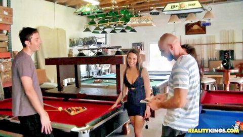 Inked Shyla Jennings in sexy black dress at pool hall tease
