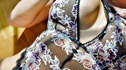 Savannah Bond in sheer lace lingerie, teasing curves and cleavage