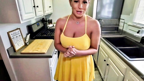 Brooklyn Chase in sexy yellow sundress showing big tits