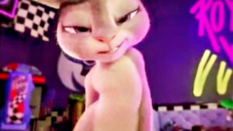 Seductive cartoon furry babe Lola posing topless in neon club