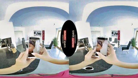Sexy ebony babe in VR tryst eating pussy and riding BBC