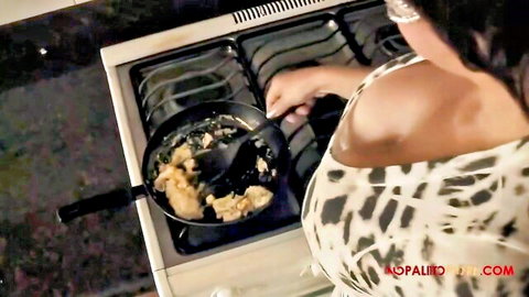 Vintage Indian MILF showing big tits and ass in dress while cooking