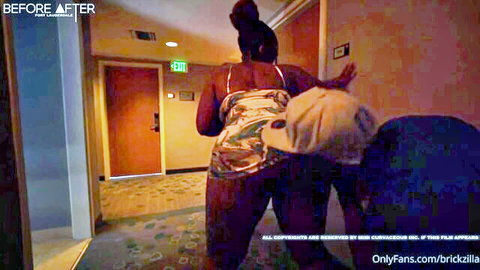 Curvy ebony BBW Brickdilla teases big ass with partner in tight camo outfit