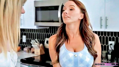 Pristine Edge and Demi Hawks in revealing kitchen tease, taboo stepmom vibe