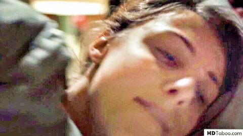Brunette teen's ecstatic orgasm face with eyes rolled back and mouth open in taboo pleasure