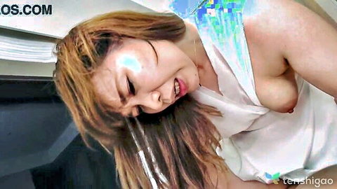 Momoyama Sayaka brunette Japanese housewife exposing breasts in cheating JAV scene