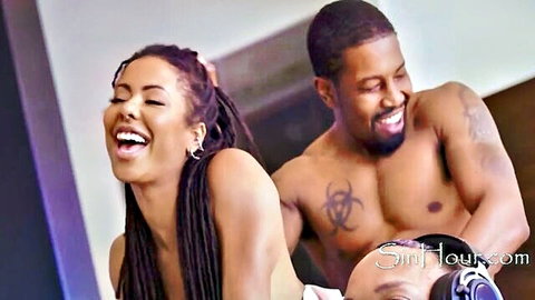 Kira Noir laughs seductively with shirtless black hunk in intimate moment