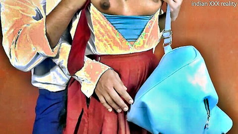 Indian college girl Preeti exposed breasts in red skirt with Kabir