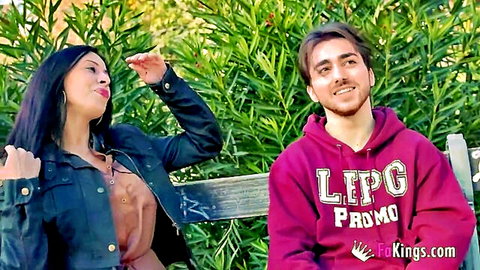 Lucy De Janeiro teases rookie guy outdoors on public quest for blowjobs